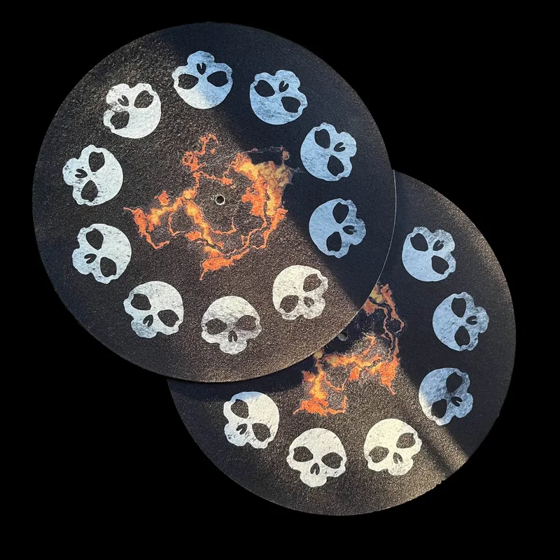 Pair of Slipmats Chapter II, a circle of skulls around flames